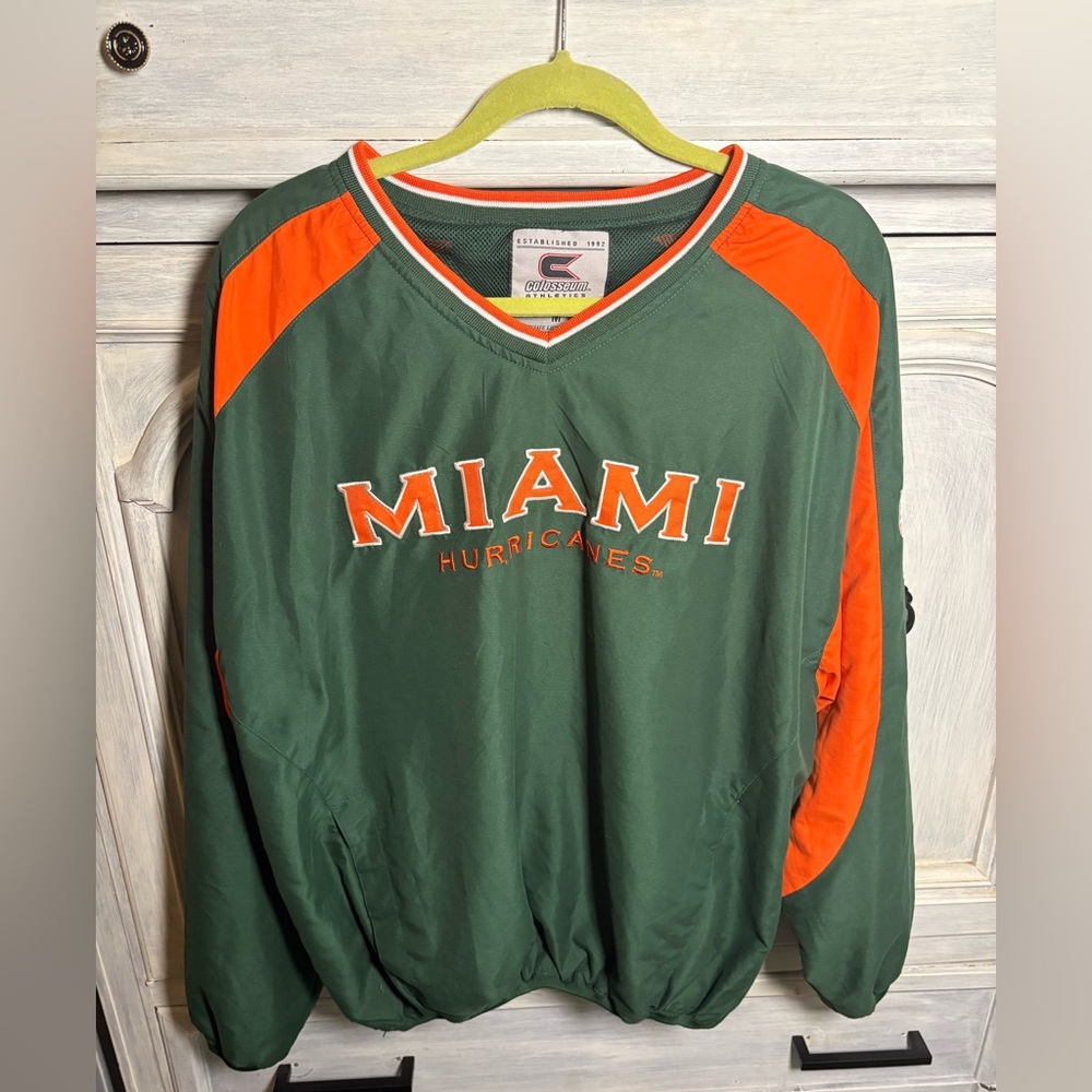 Y2K Miami Hurricanes V-Neck Windbreaker Football University Fan‎ Gameday